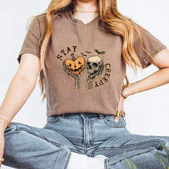 Stay Creepy Skull and Pumpkin Halloween Vintage Soft Unisex T-shirt 