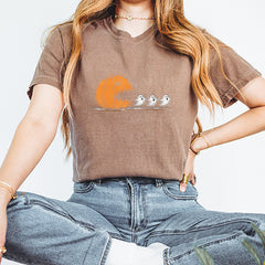 Pumpkin Pacman Chasing Ghosts Halloween Vintage Soft Unisex T-shirt 