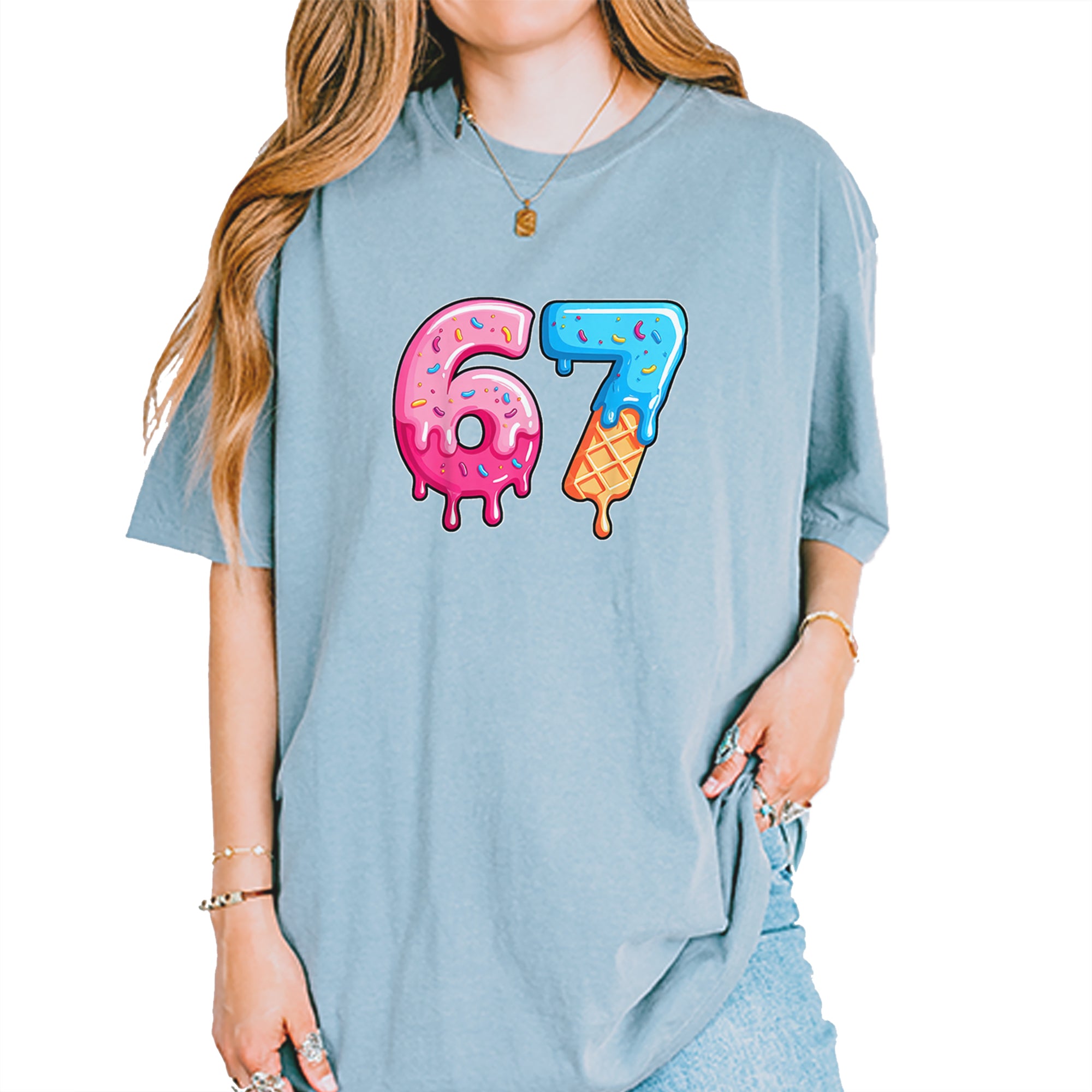 67 Dripping Ice Cream Donut Melt Vintage Soft Unisex T-shirt Ice Blue