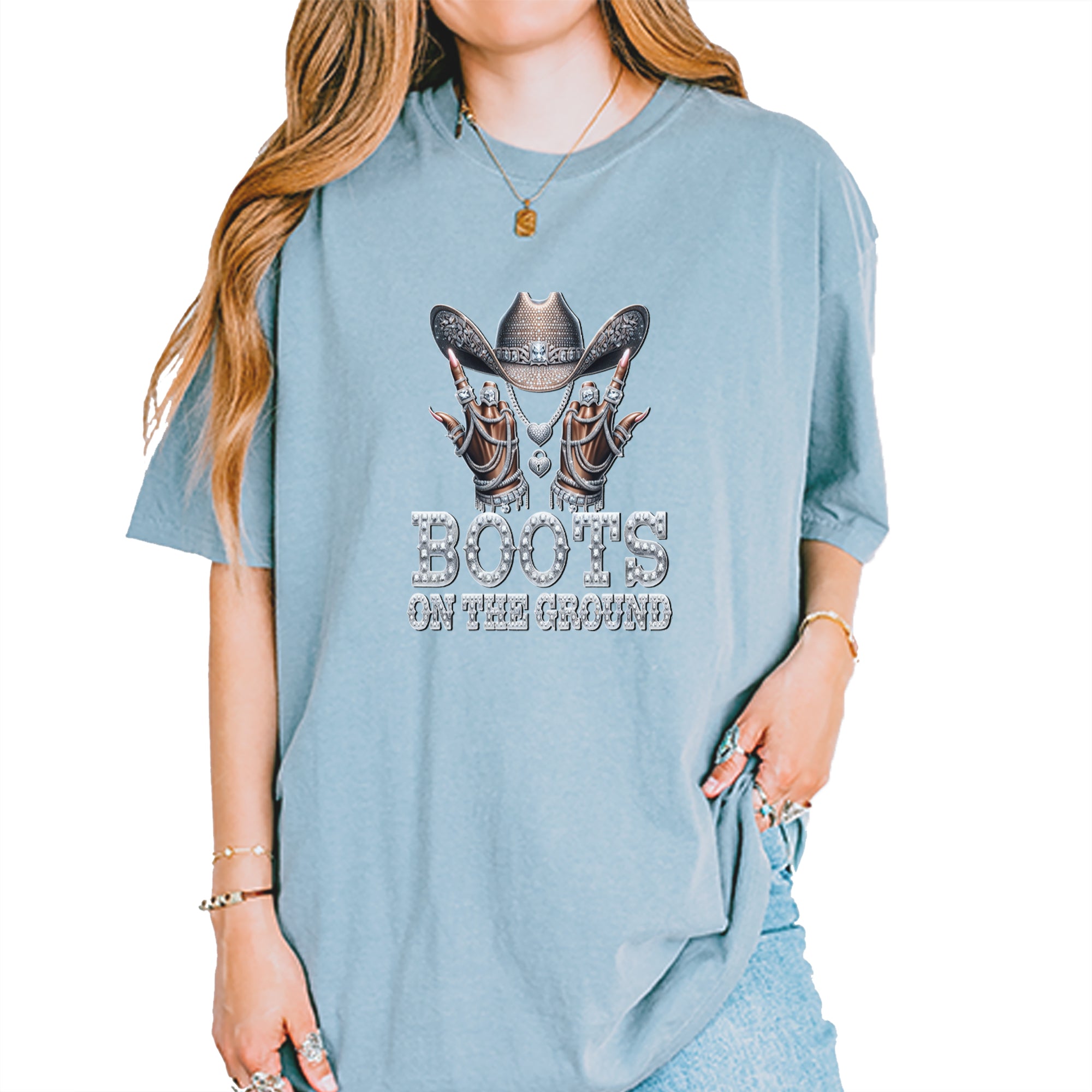 Boots On The Ground Bling Vintage Soft Unisex T-shirt Ice Blue