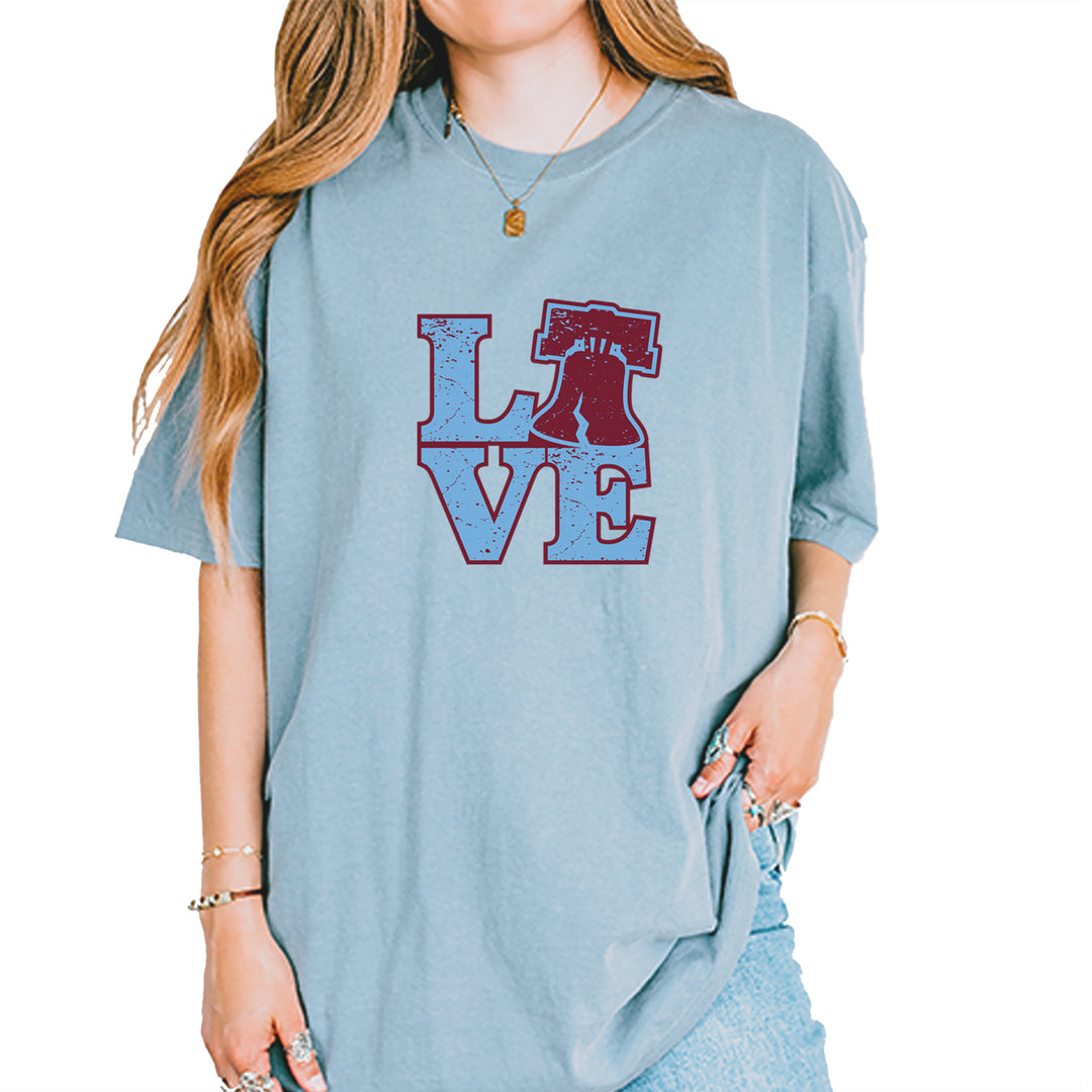 Love Philly Liberty Bell Vintage Soft Unisex T-shirt Ice Blue