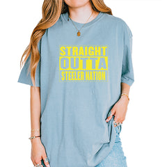 Straight Outta Steeler Nation Football graphic on Garment-Dyed Heavyweight Unisex T-Shirt in Ice Blue