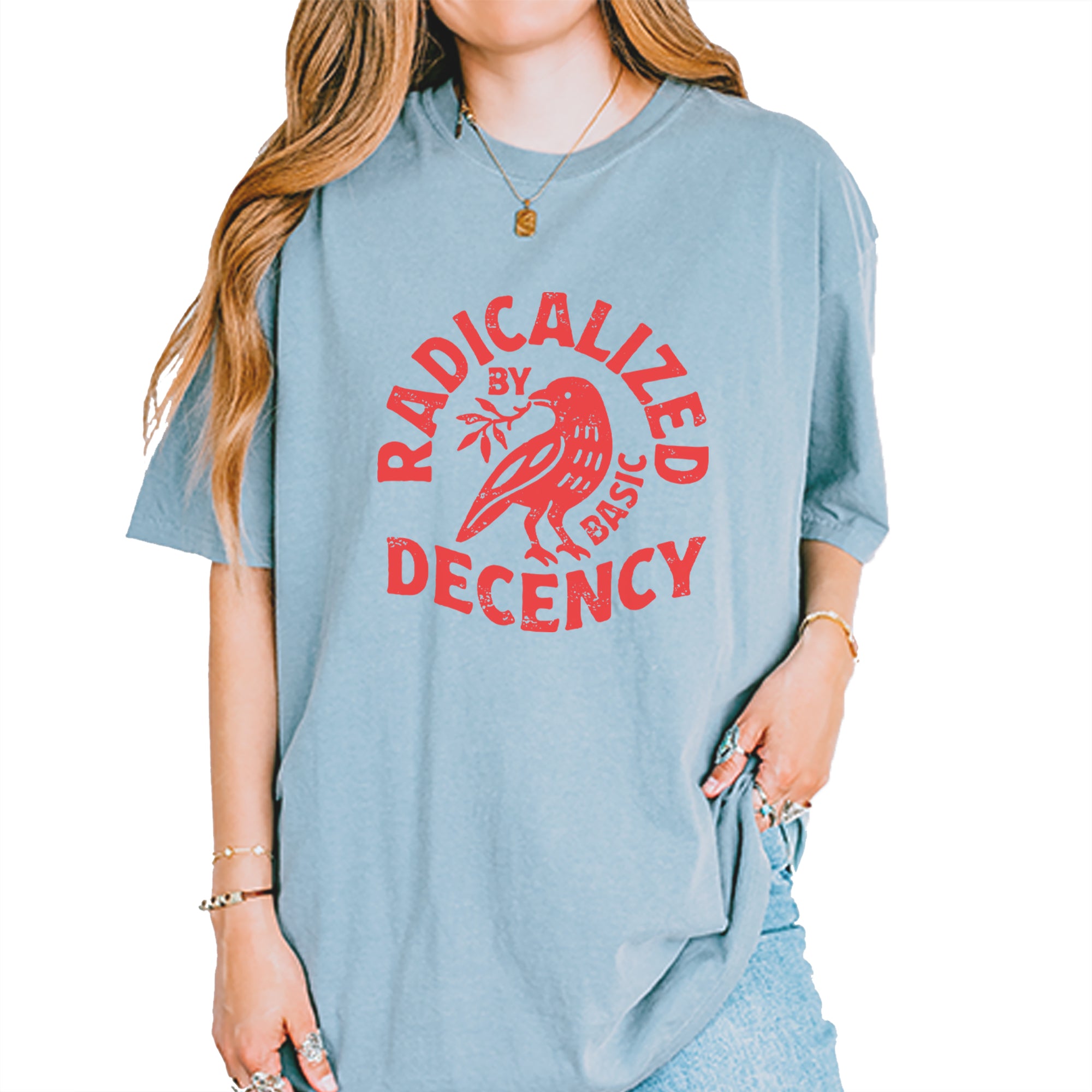 Radicalized by Basic Decency Dove Protest Statement Vintage Soft Unisex T-shirt Ice Blue
