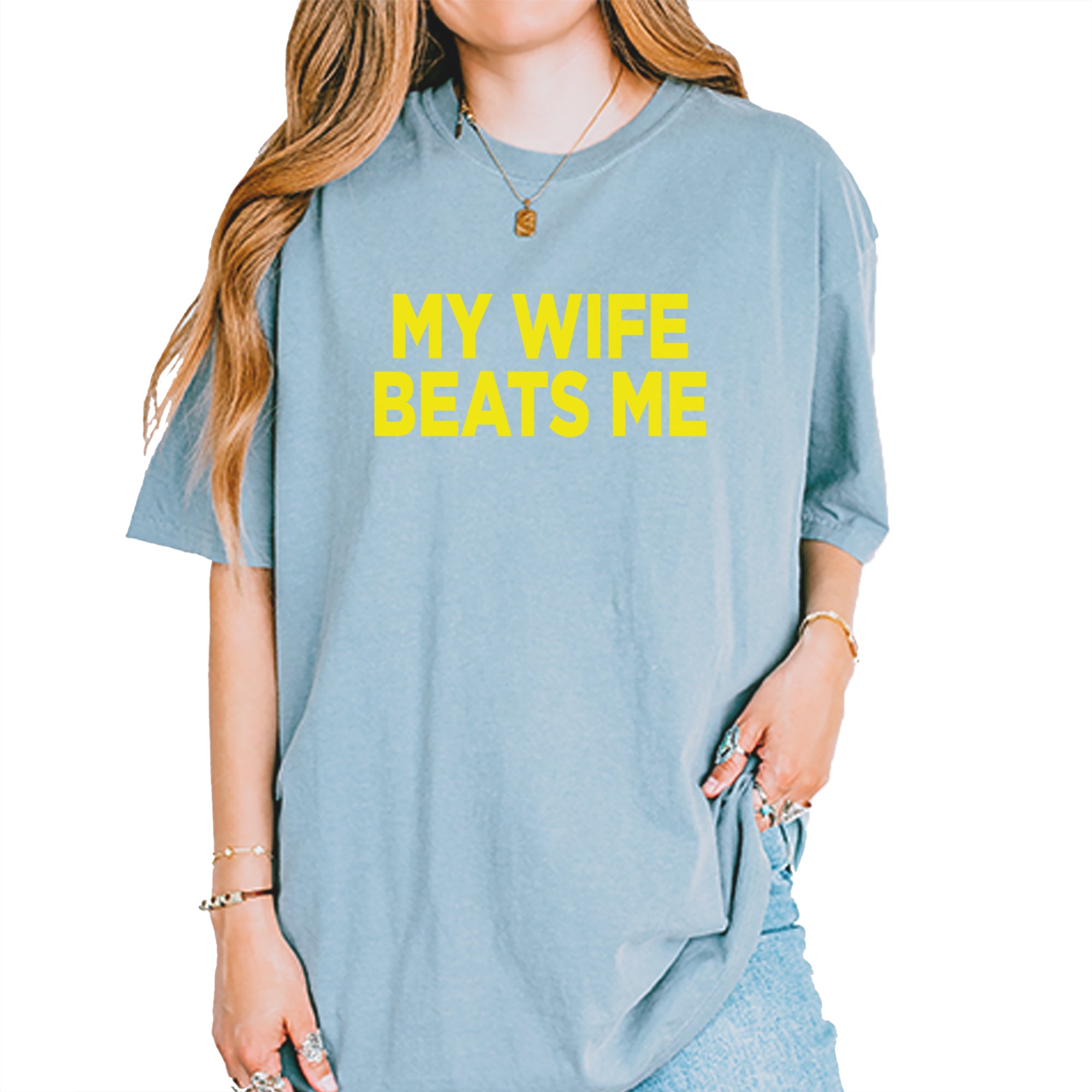 My Wife Beats Me Funny Vintage Soft Unisex T-shirt Ice Blue