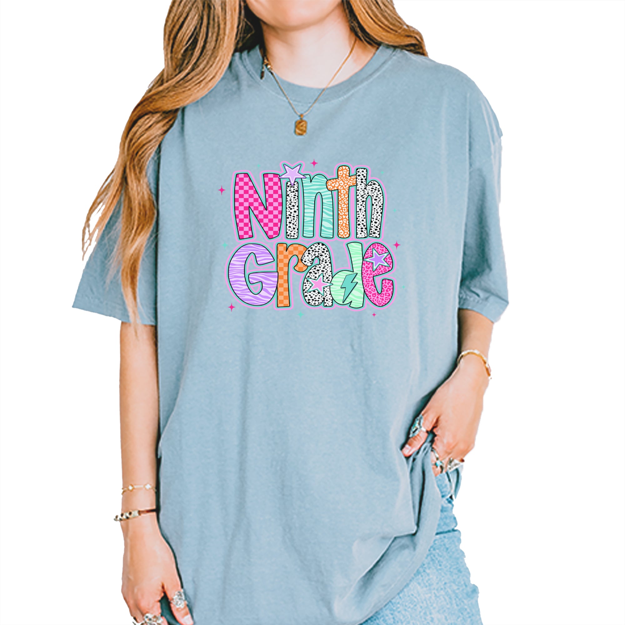 Ninth Grade Freshman Vibes Colorful Back to School Vintage Soft Unisex T-shirt Ice Blue