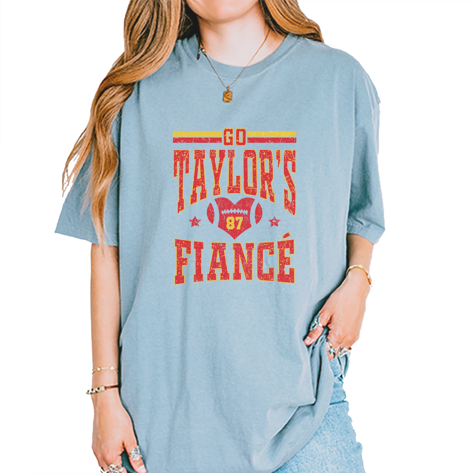 Go Taylor's Fiancé Engagement Game Day Vintage Soft Unisex T-shirt Ice Blue