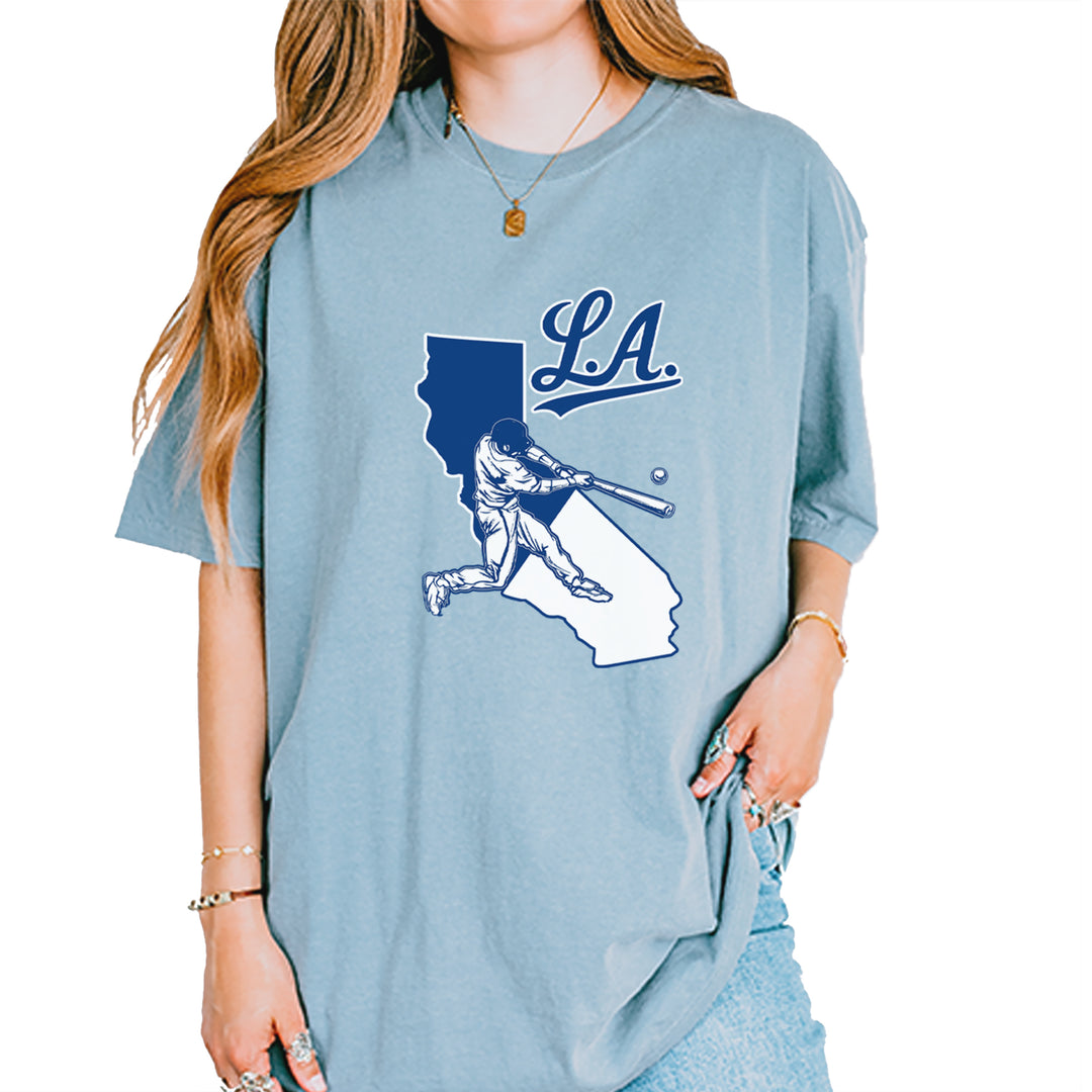 Los Angeles Baseball Batter Up Vintage Soft Unisex T-shirt Ice Blue