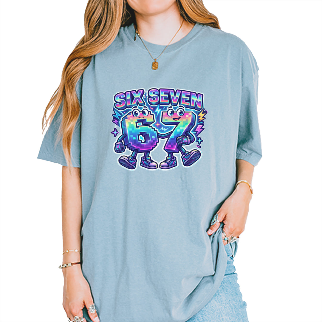 Six Seven 67 Retro Pixel Buddies Vintage Soft Unisex T-shirt Ice Blue