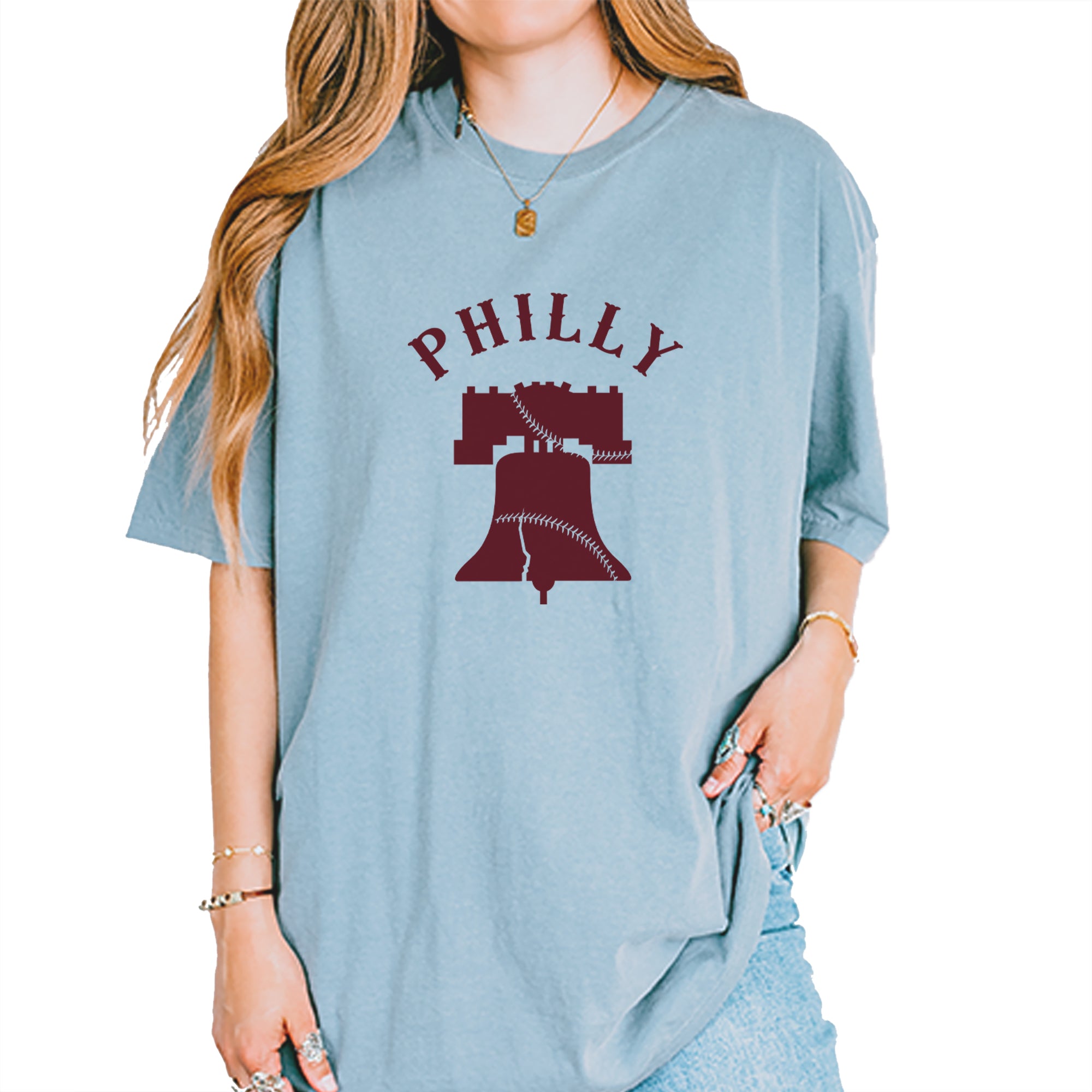 Philly Cracked Liberty Bell Vintage Soft Unisex T-shirt Ice Blue