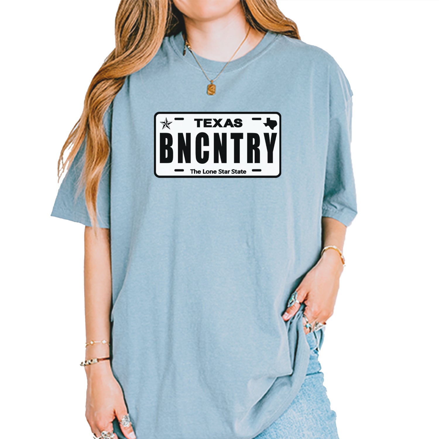 Texas License Plate BNCNTRY Vintage Soft Unisex T-shirt Ice Blue