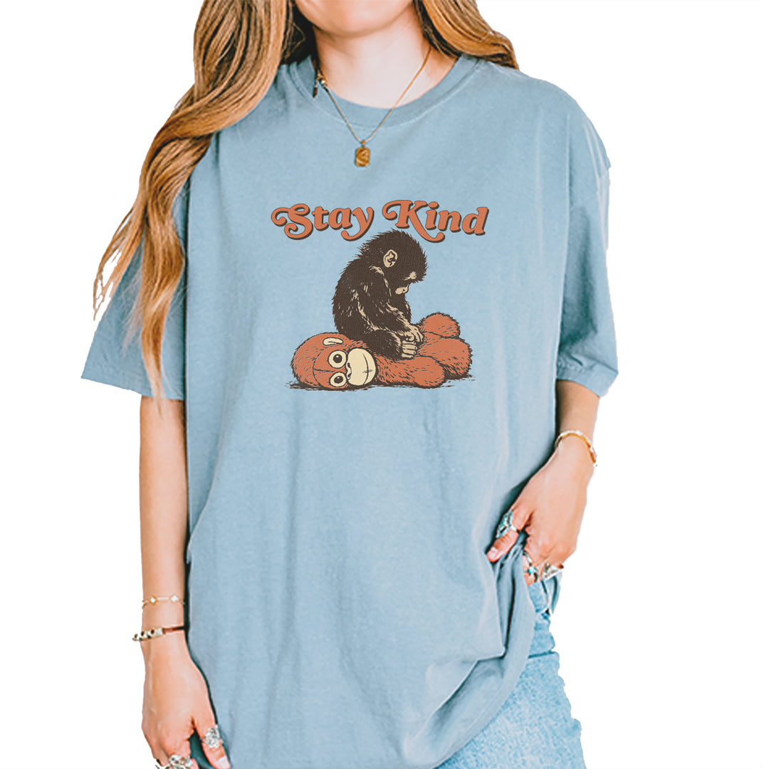 Punch Stay Kind Macaque Vintage Soft Unisex T-shirt Ice Blue