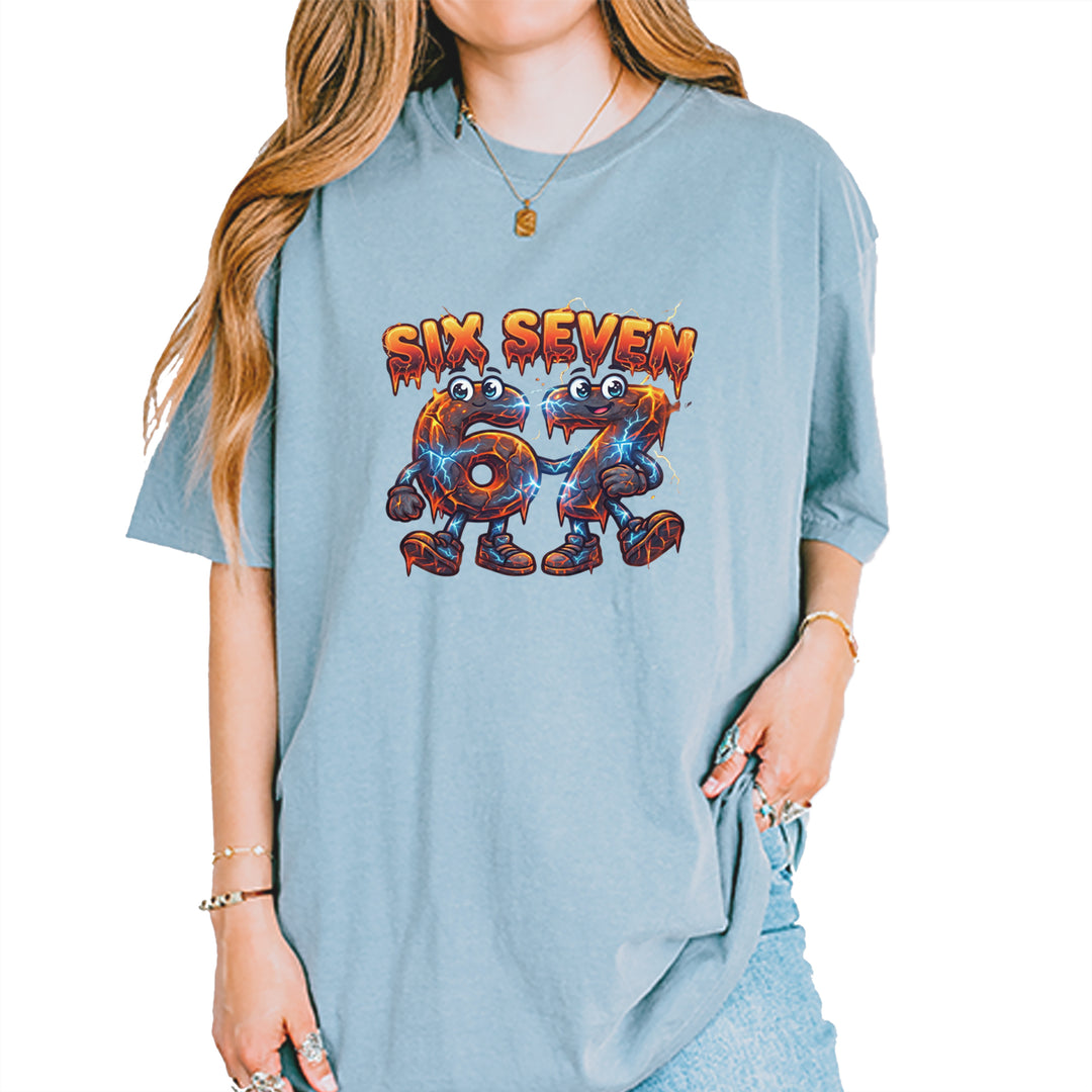 67 Lava Lightning Six Seven Meme Vintage Soft Unisex T-shirt Ice Blue