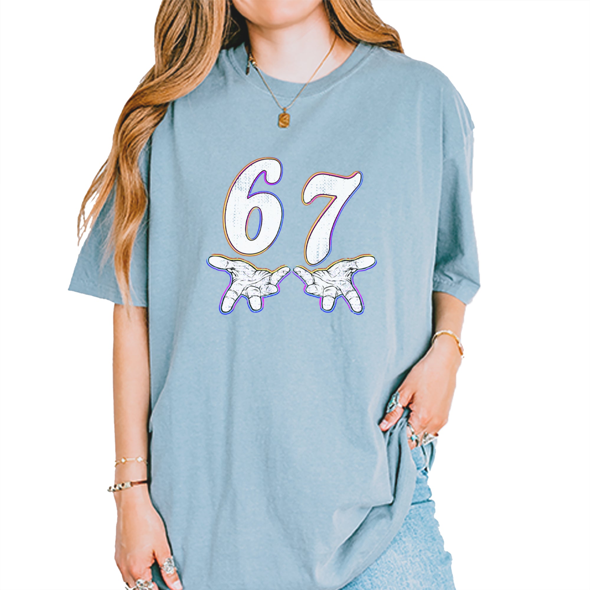 67 Hands Meme Viral Drill Vintage Soft Unisex T-shirt Ice Blue
