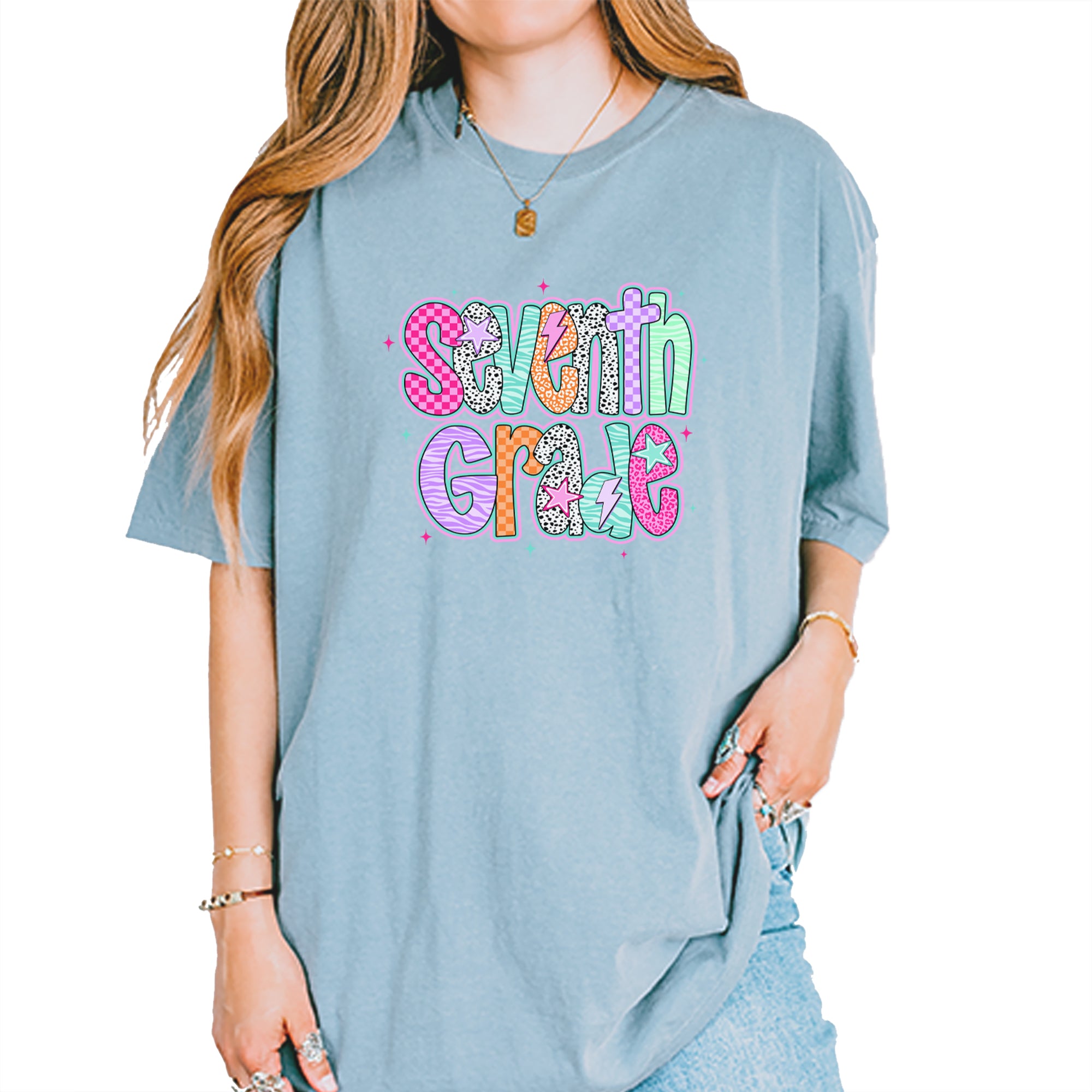 Seventh Grade Swagger Colorful Back to School Vintage Soft Unisex T-shirt Ice Blue