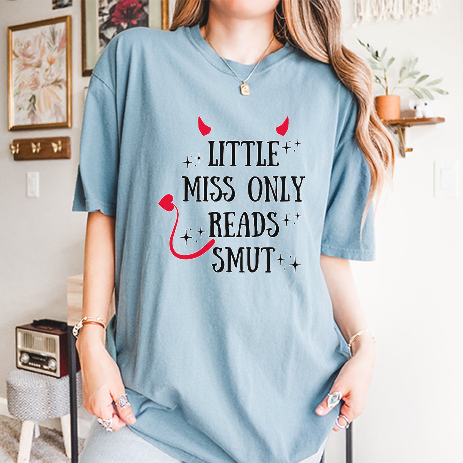 Little Miss Only Reads Smut Devilish Vintage Soft Unisex T-shirt 