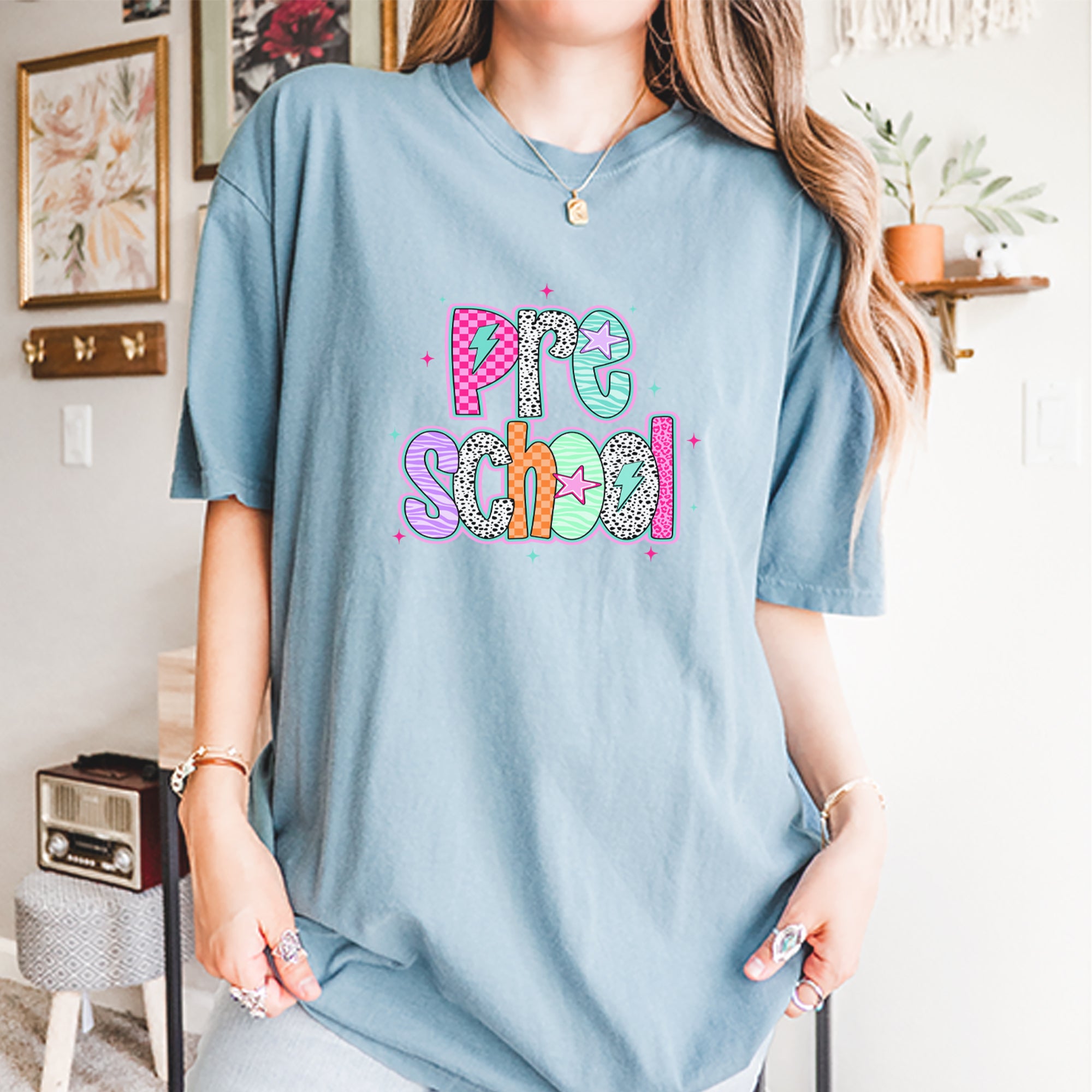 Preschool Power Colorful Back to School Vintage Soft Unisex T-shirt 