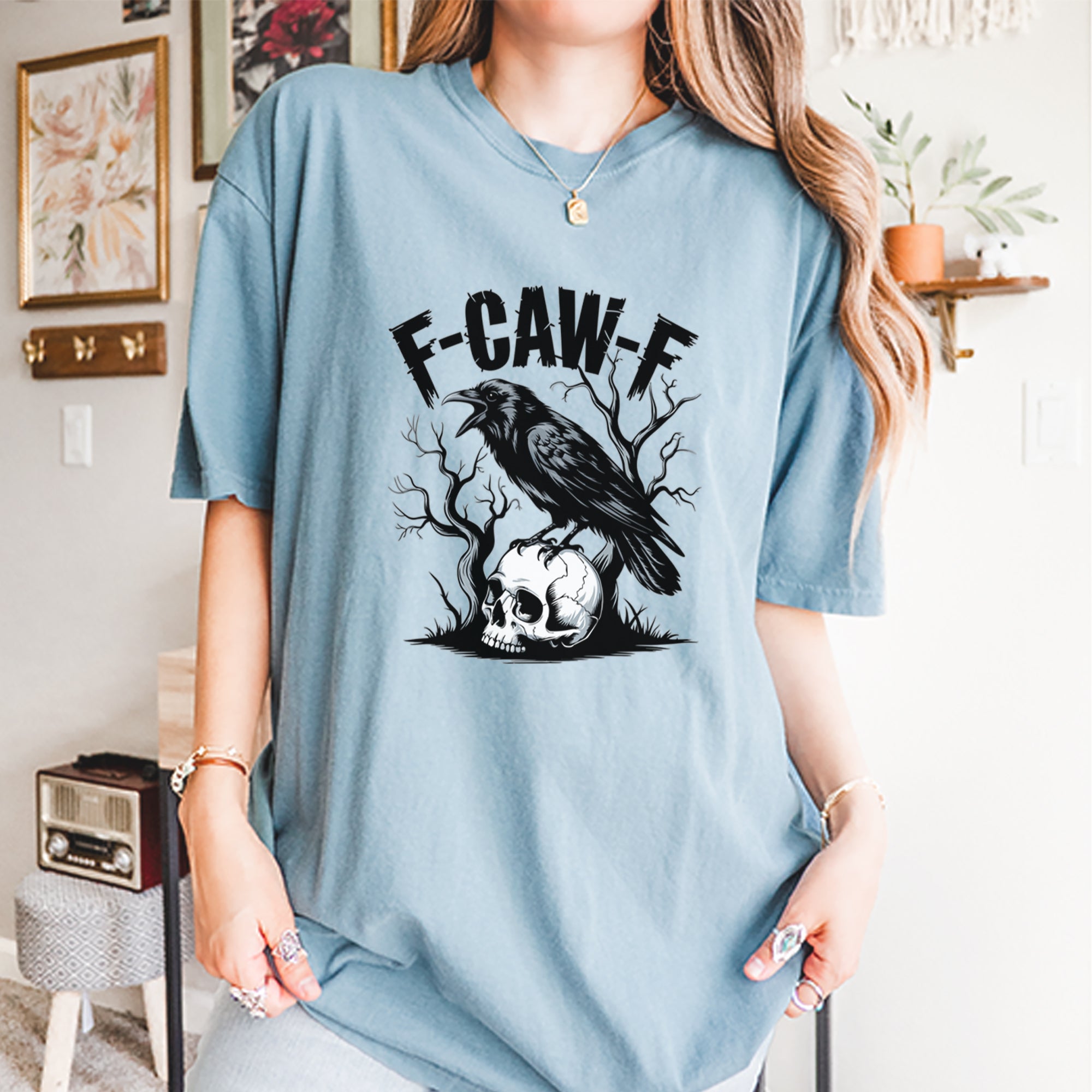 F-Caw-F Crow On Skull F-ck Off Gothic Vintage Soft Unisex T-shirt 