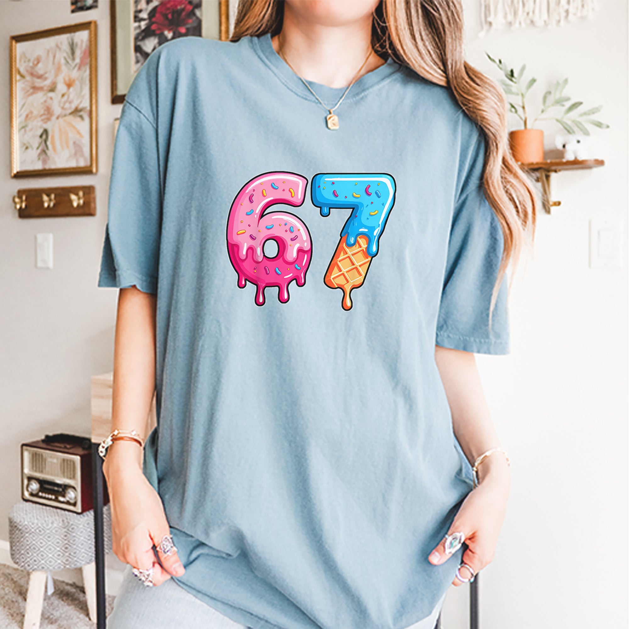 67 Dripping Ice Cream Donut Melt Vintage Soft Unisex T-shirt 