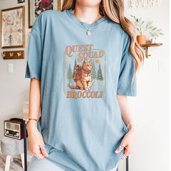 Quest Squad Broccoli Cat Fantasy Reader  Vintage Soft Unisex T-shirt 