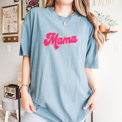 Mama Hot Pink Glitter Chenille Patch Vintage Soft Unisex T-shirt 