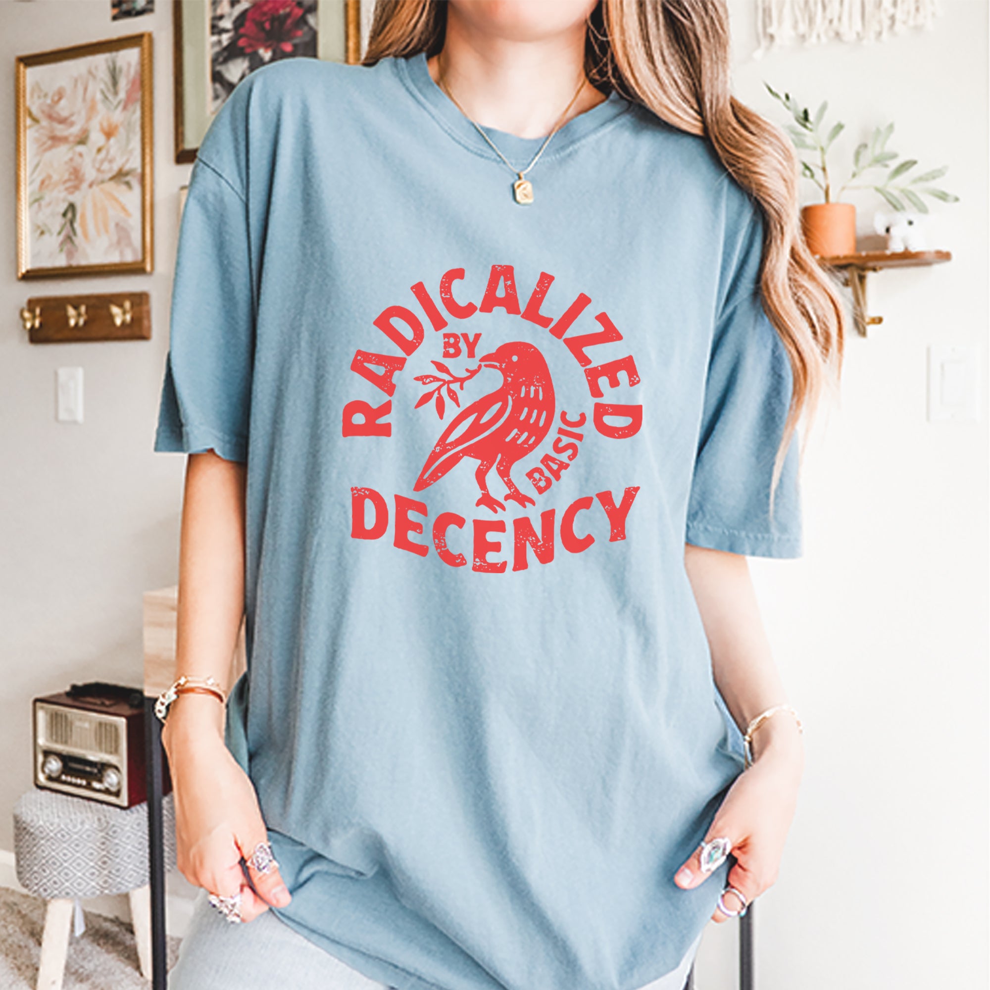Radicalized by Basic Decency Dove Protest Statement Vintage Soft Unisex T-shirt 