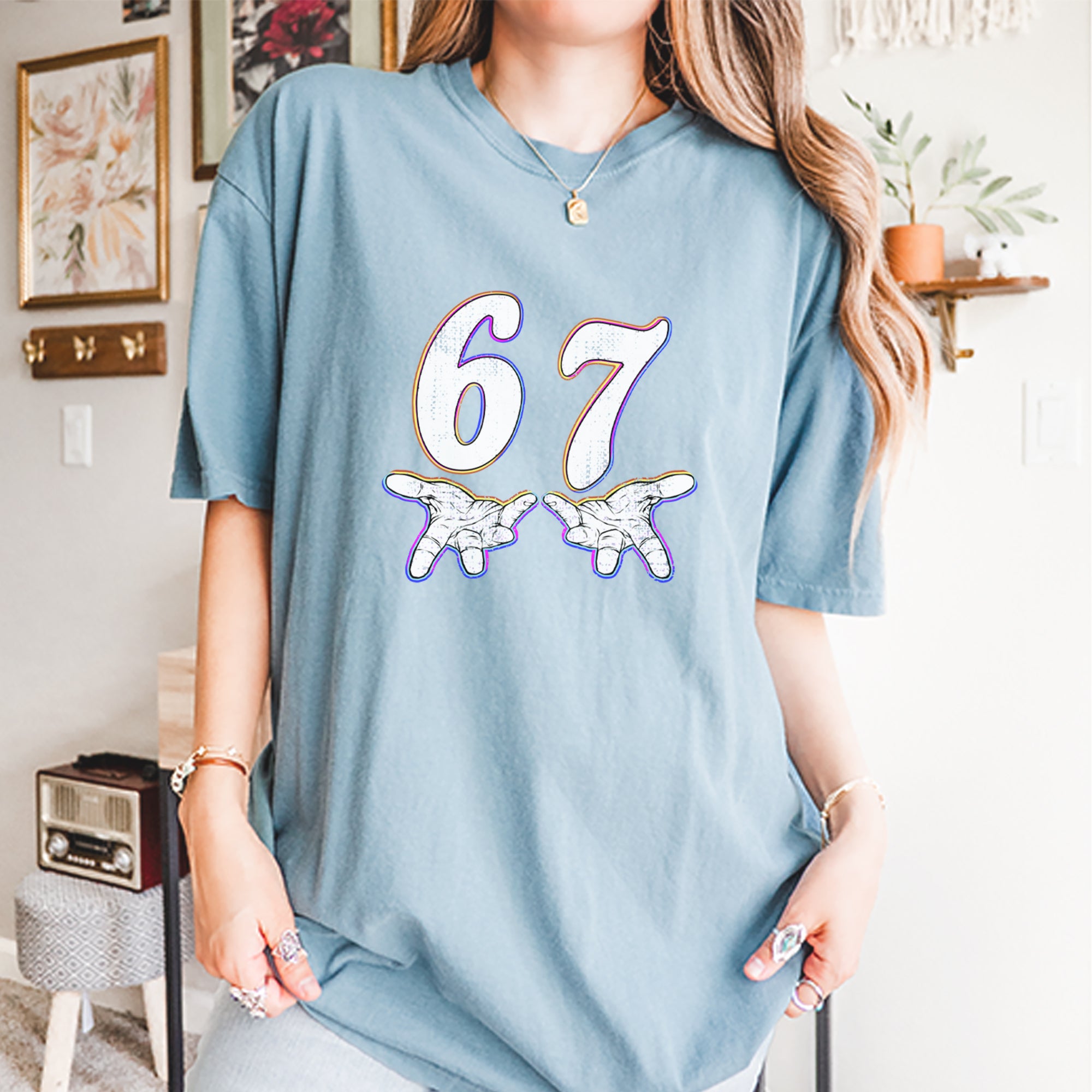 67 Hands Meme Viral Drill Vintage Soft Unisex T-shirt 