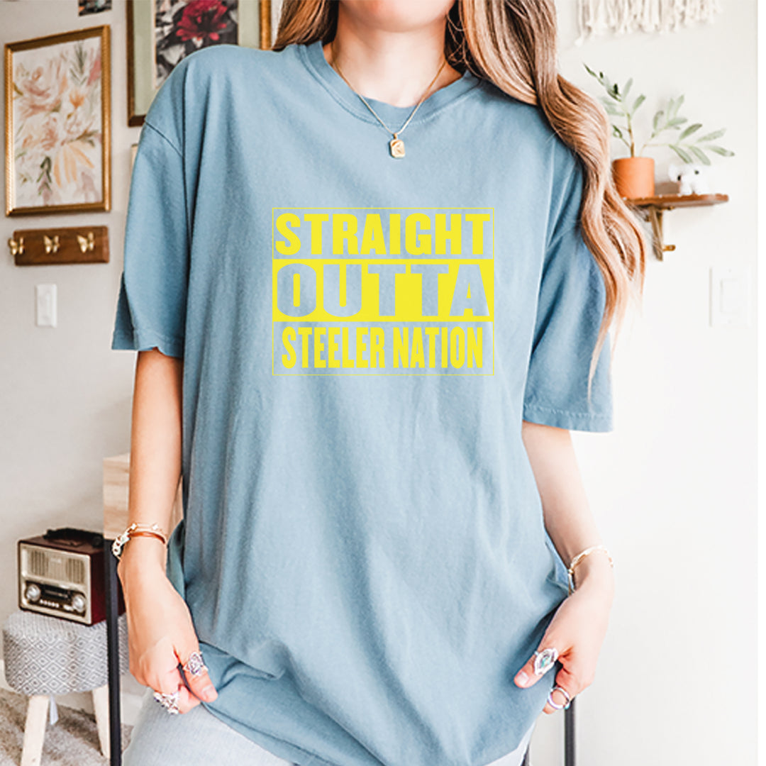 Straight Outta Steeler Nation Football graphic on Garment-Dyed Heavyweight Unisex T-Shirt alternate view 13