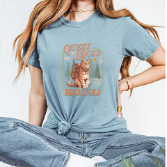 Quest Squad Broccoli Cat Fantasy Reader  Vintage Soft Unisex T-shirt 