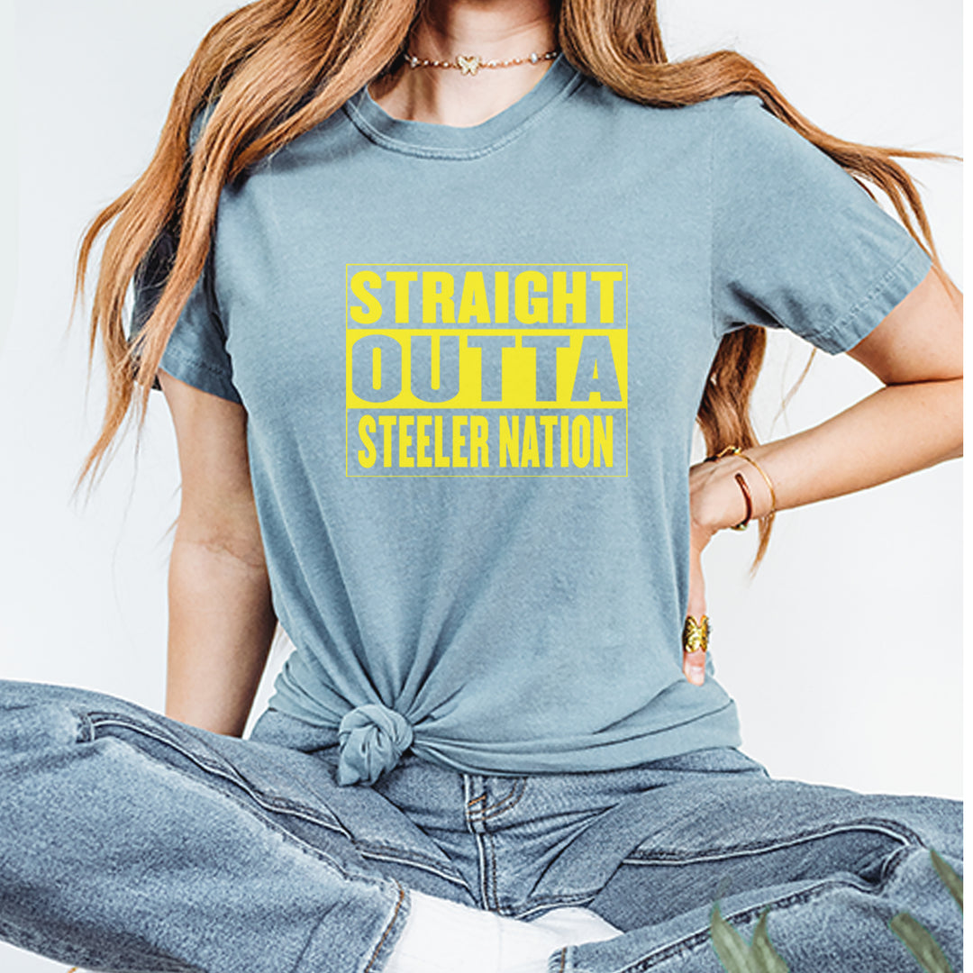 Straight Outta Steeler Nation Football graphic on Garment-Dyed Heavyweight Unisex T-Shirt alternate view 14