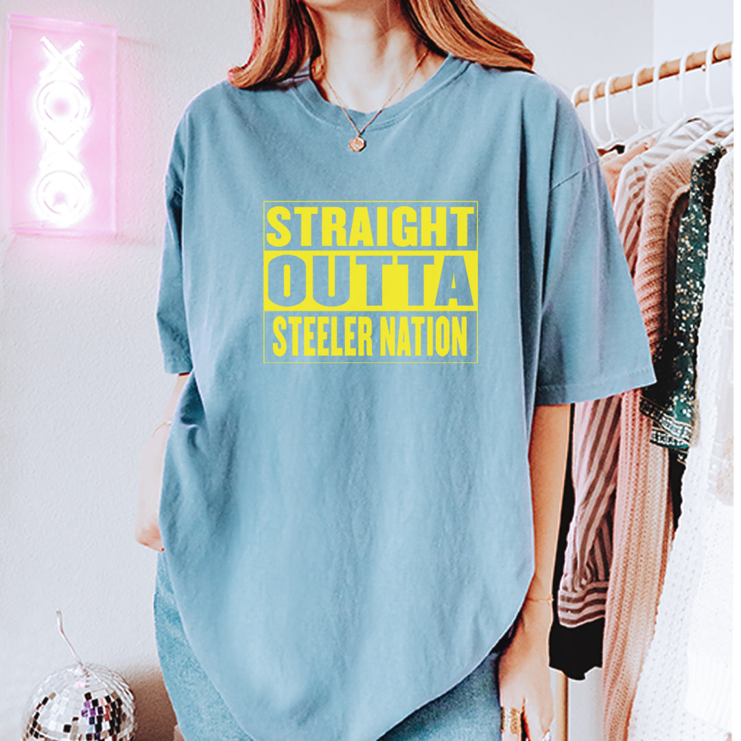 Straight Outta Steeler Nation Football graphic on Garment-Dyed Heavyweight Unisex T-Shirt alternate view 15
