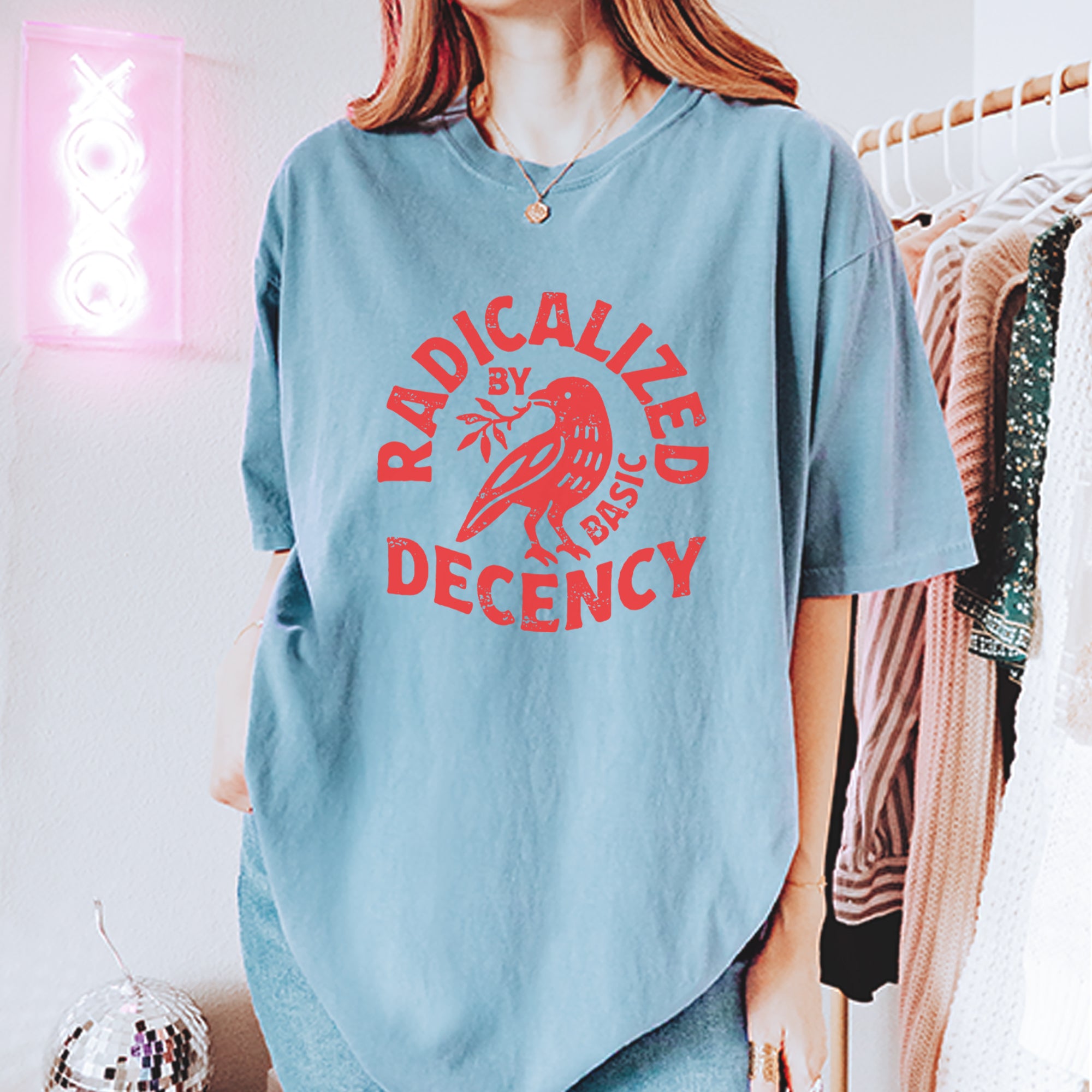 Radicalized by Basic Decency Dove Protest Statement Vintage Soft Unisex T-shirt 