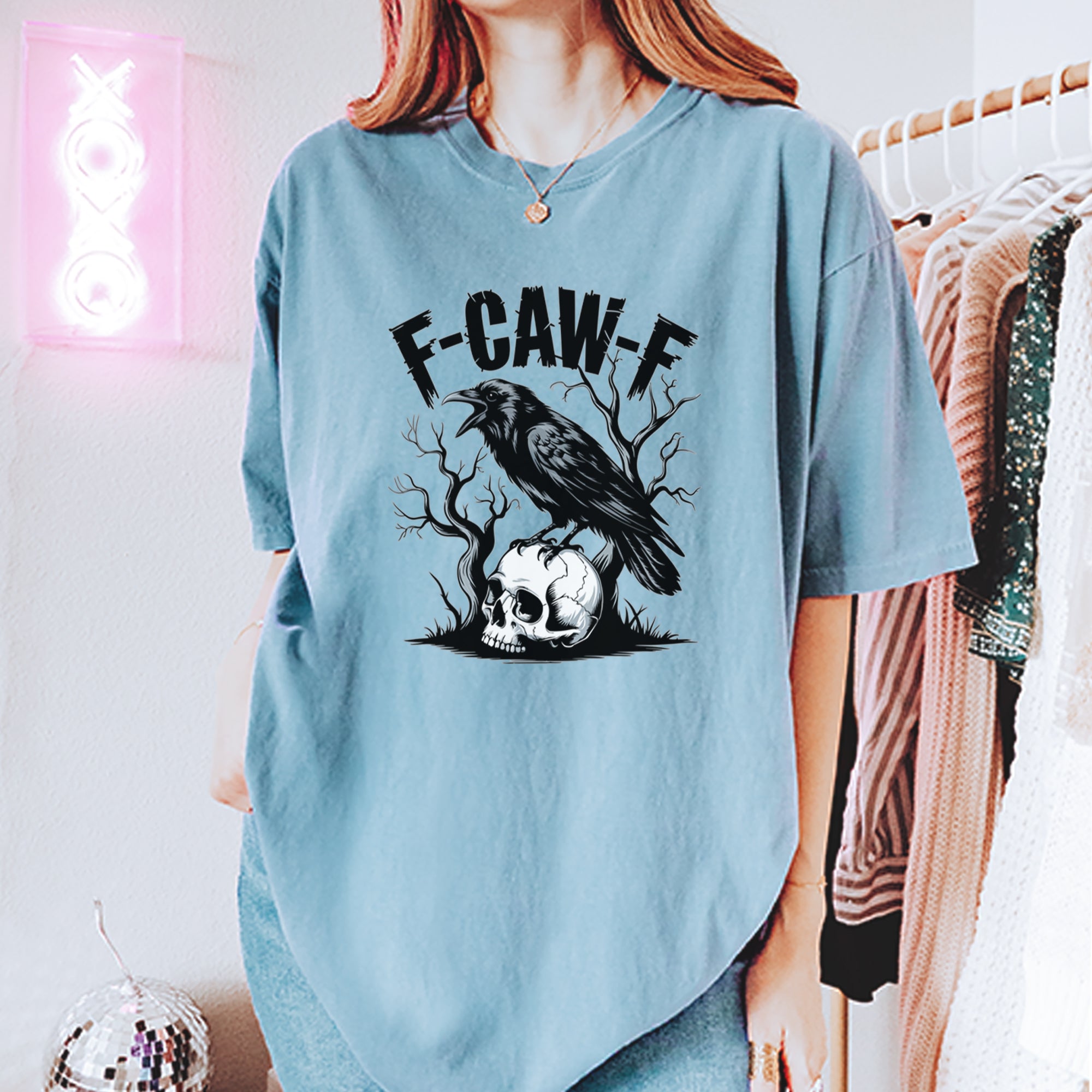 F-Caw-F Crow On Skull F-ck Off Gothic Vintage Soft Unisex T-shirt 
