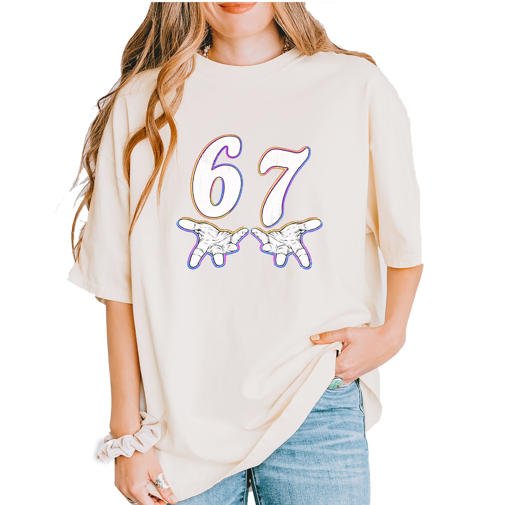 67 Hands Meme Viral Drill Vintage Soft Unisex T-shirt Ivory