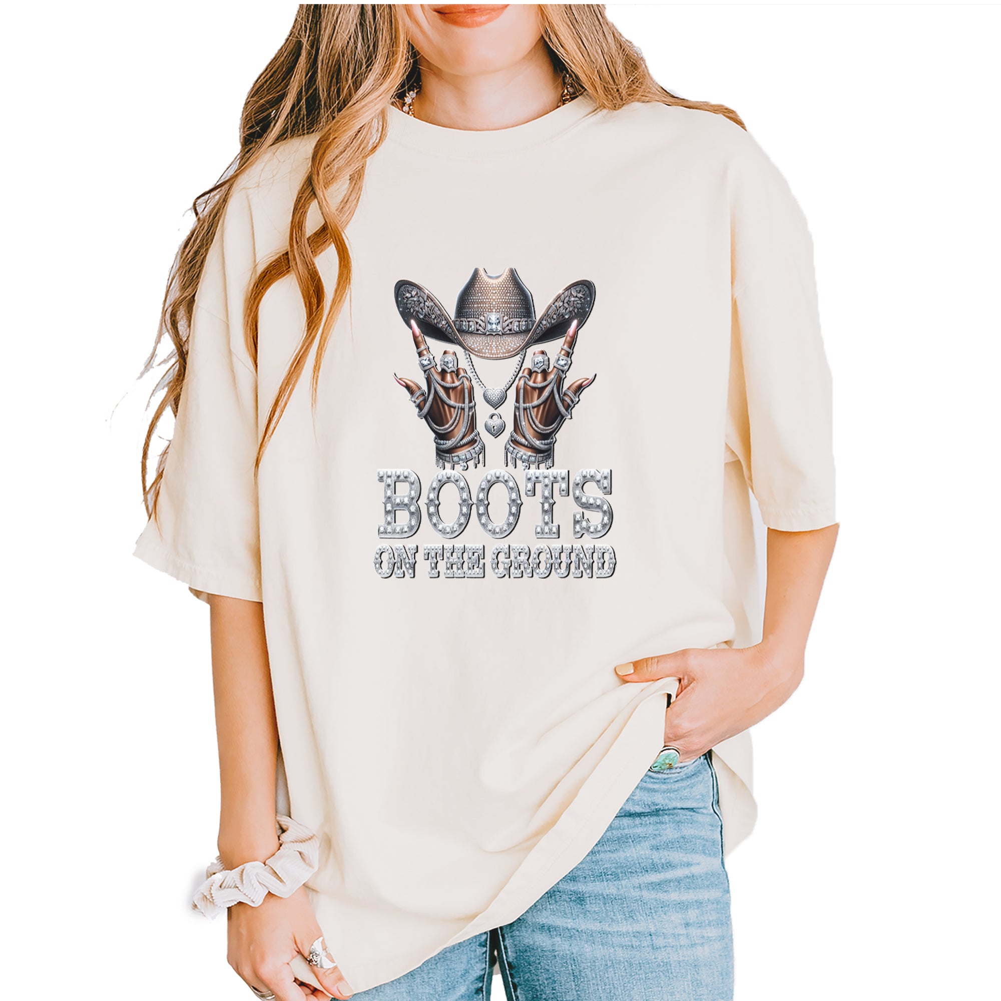 Boots On The Ground Bling Vintage Soft Unisex T-shirt Ivory