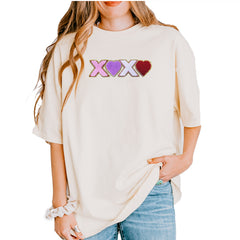 XOXO Chenille Patch Valentines Days Vintage Soft Unisex T-shirt Ivory