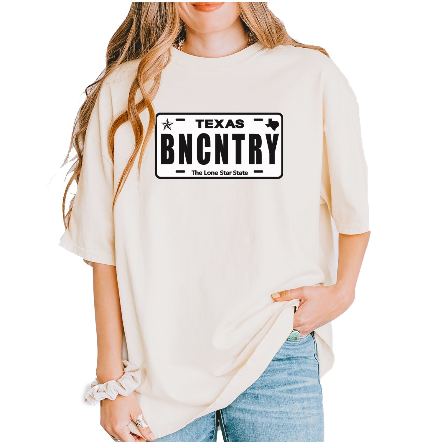 Texas License Plate BNCNTRY Vintage Soft Unisex T-shirt Ivory