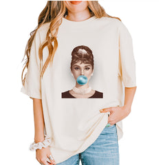 Audrey Hepburn Chewing Bubble Gum American Icon Vintage Soft Unisex T-shirt Ivory