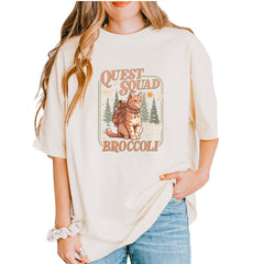 Quest Squad Broccoli Cat Fantasy Reader  Vintage Soft Unisex T-shirt Ivory