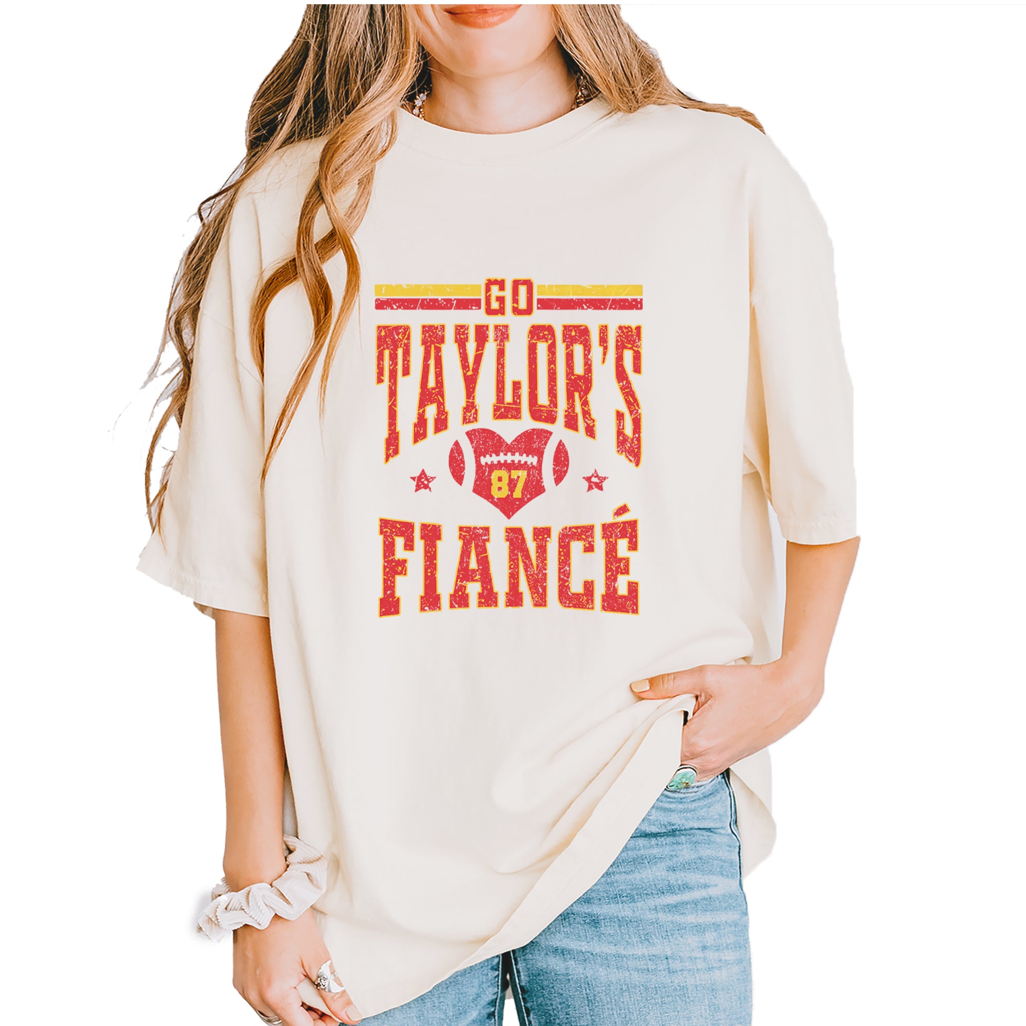 Go Taylor's Fiancé Engagement Game Day Vintage Soft Unisex T-shirt Ivory