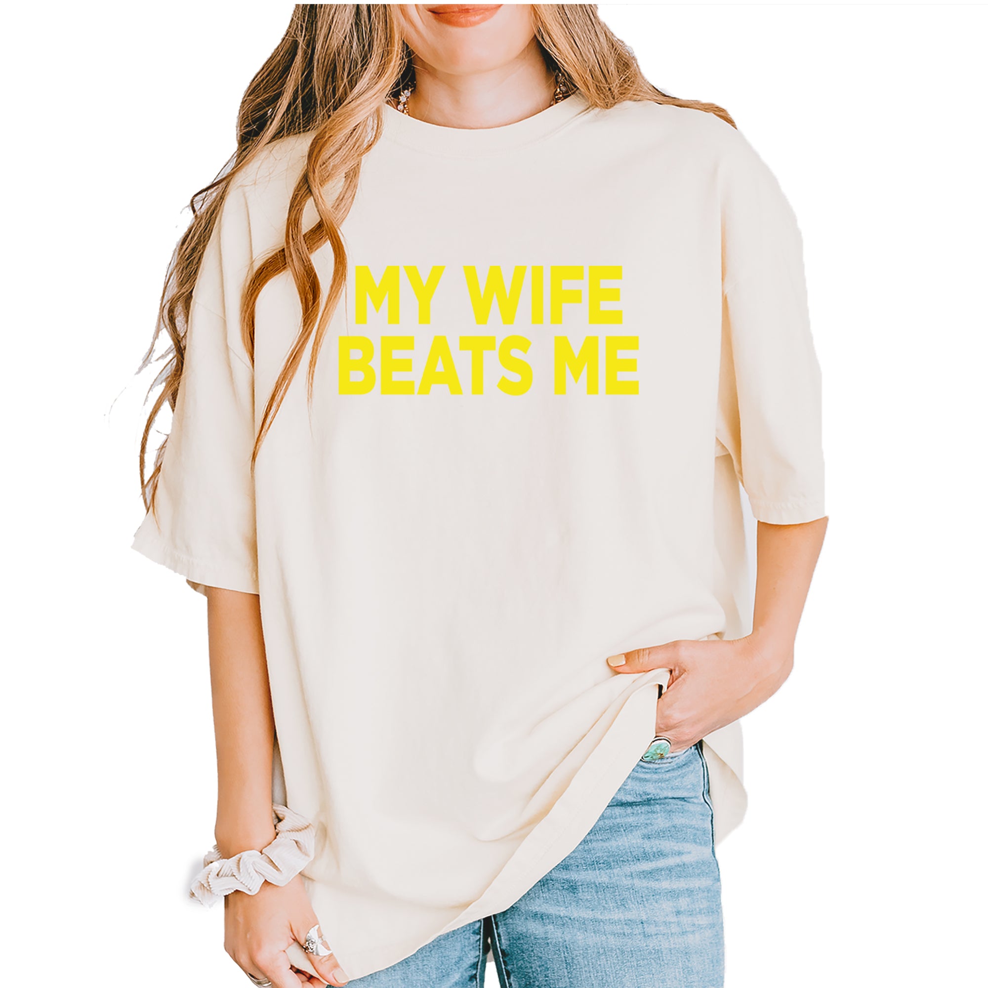 My Wife Beats Me Funny Vintage Soft Unisex T-shirt Ivory