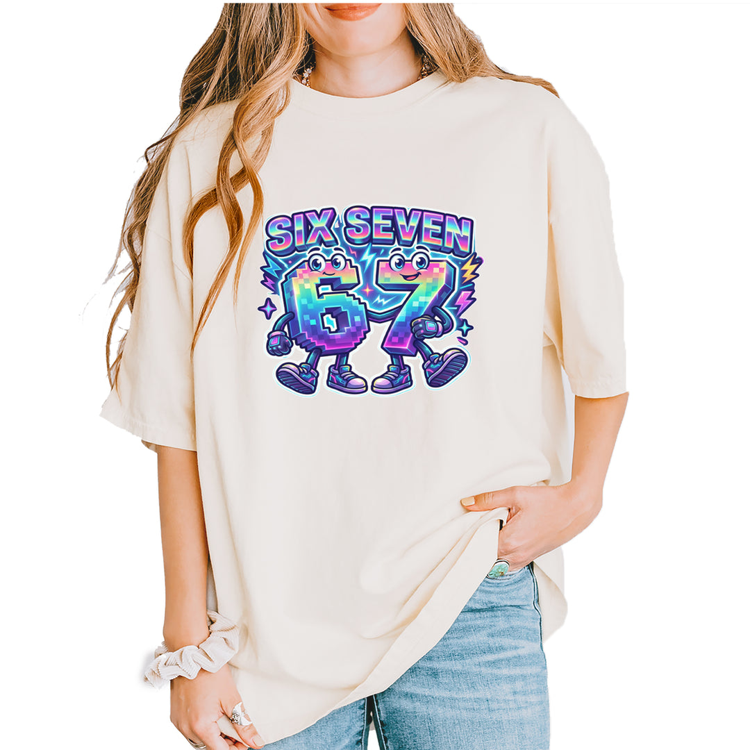 Six Seven 67 Retro Pixel Buddies Vintage Soft Unisex T-shirt Ivory