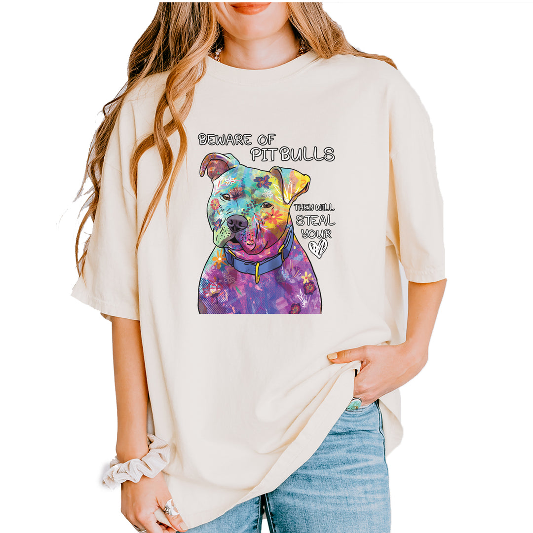 Beware Of Pit Bulls, They Will Steal Your Heart  Vintage Soft Unisex T-shirt Ivory