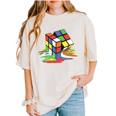 Melting Multi-Colored Cube graphic on Garment-Dyed Heavyweight Unisex T-Shirt in Ivory