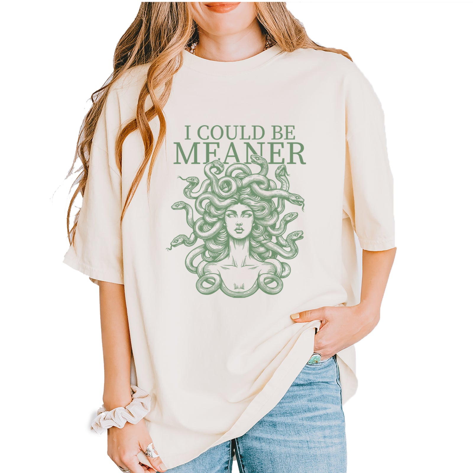 Medusa I Could Be Meaner Vintage Soft Unisex T-shirt Ivory