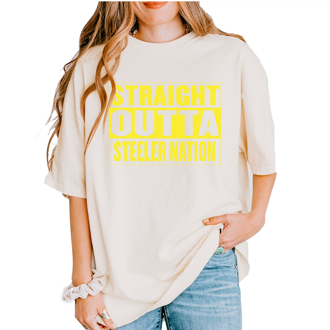 Straight Outta Steeler Nation Football  Vintage Soft Unisex T-shirt Ivory
