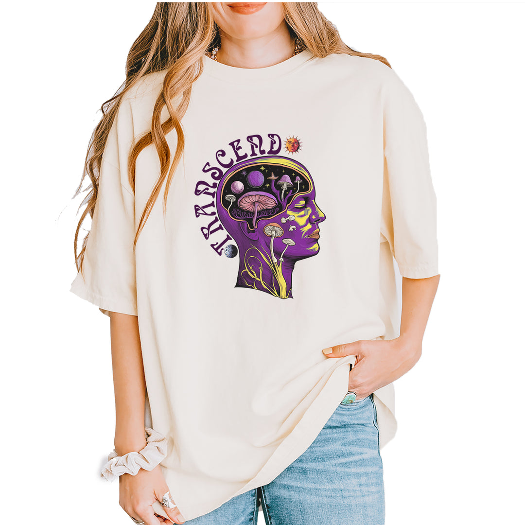Psychedelic Cosmic Mushroom Head Vintage Soft Unisex T-shirt Ivory