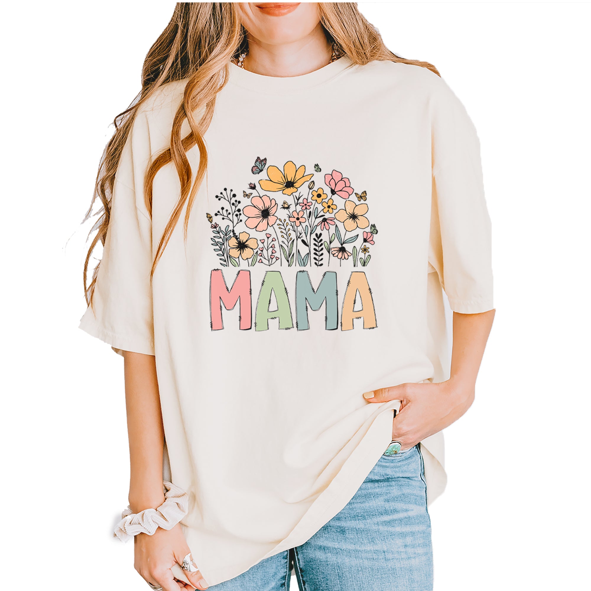 Mama Wildflower Retro Flower Vintage Soft Unisex T-shirt Ivory