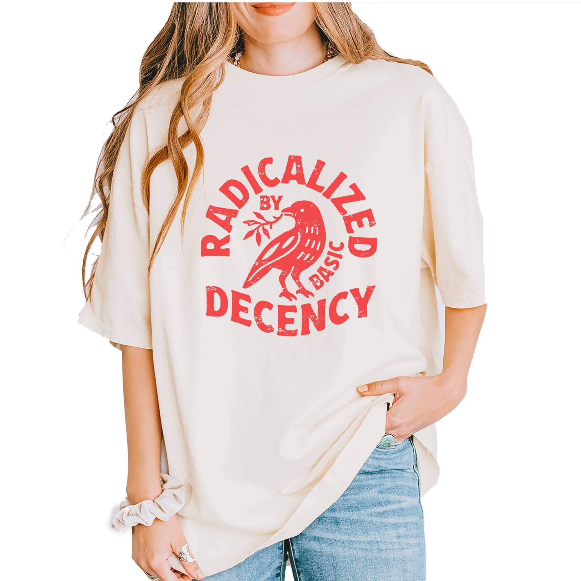 Radicalized by Basic Decency Dove Protest Statement Vintage Soft Unisex T-shirt Ivory