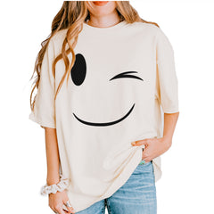 Emoticon Winking Smile Face graphic on Garment-Dyed Heavyweight Unisex T-Shirt in Ivory alternate view 2