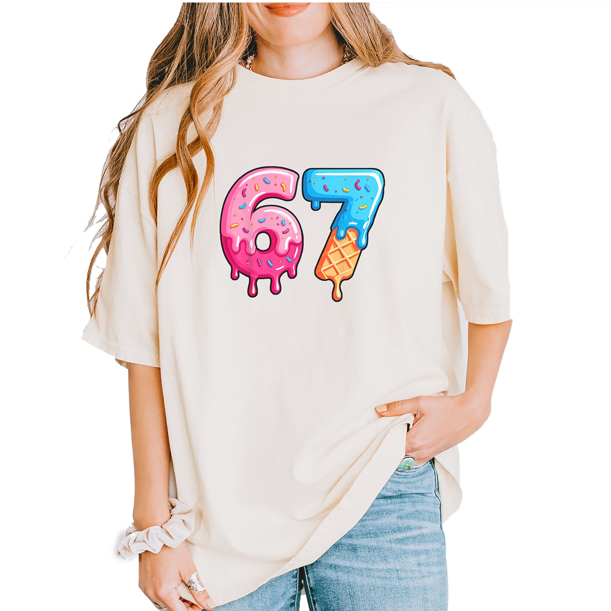 67 Dripping Ice Cream Donut Melt Vintage Soft Unisex T-shirt Ivory